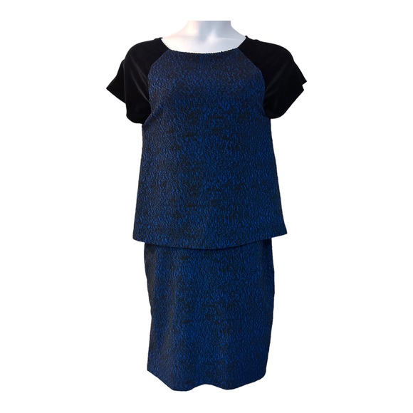 ⭐️Leota Stretch Jacquard-Jersey & Velvet Office Dinner Party Dark Blue Dress - Picture 3 of 12